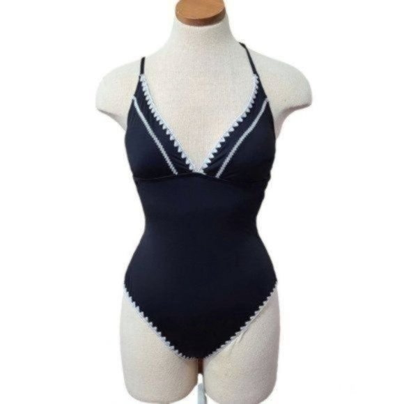 Bar III Women's black/White One-Piece Swimsuit Size L - Picture 3 of 12